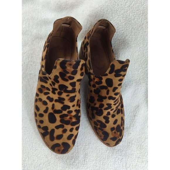 Shoe Boots Leather Leopard Print Low Heel - Picture 2 of 11